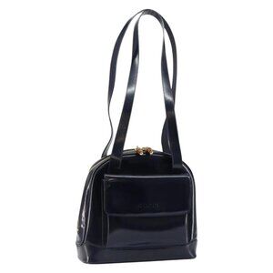 GUCCI Bamboo Shoulder Bag Patent leather Navy Gold